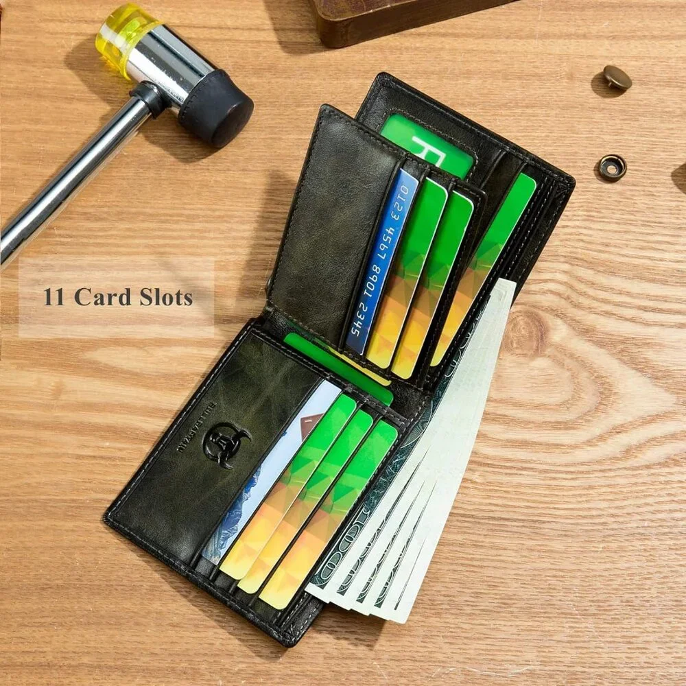 Wallets for Men Slim Bifold Genuine Leather Front Pocket Wallet Forest Green